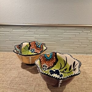 2 Blue Sky Footed Ceramic Bowl Heather Goldminc Scalloped Edge 2012 Hand Crafted